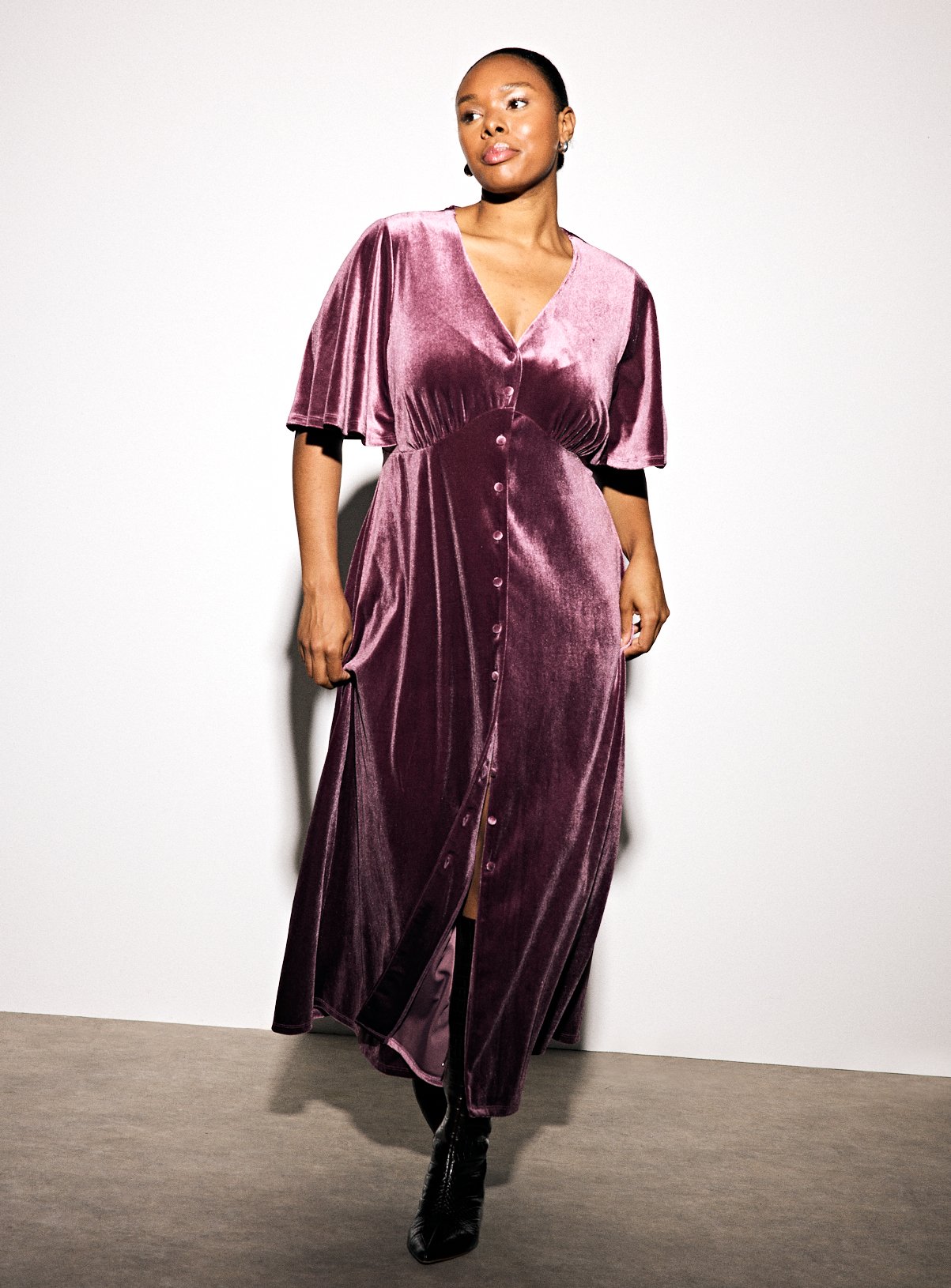 Dark Red Velvet Midaxi Tea Dress 6 - Image 2 thumbnail